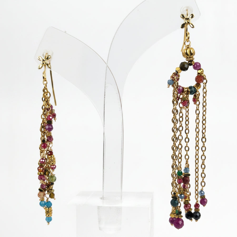 Boucles d’oreilles dépareillées multicolores en acier inoxydable – Style bohème chic