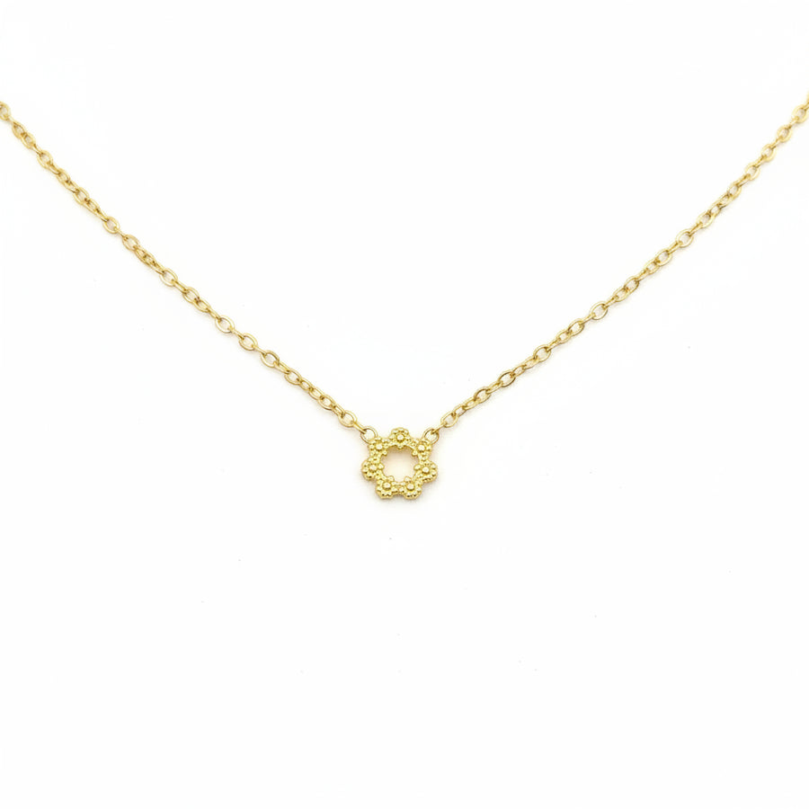 Goldene Halskette aus Edelstahl – Anhänger glänzende, durchbrochene Blume – Feine, verstellbare Kette
