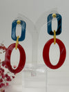Boucles d’oreilles en résine colorée – Bleu, rouge et jaune – Design graphique
