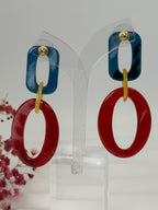 Boucles d’oreilles en résine colorée – Bleu, rouge et jaune – Design graphique