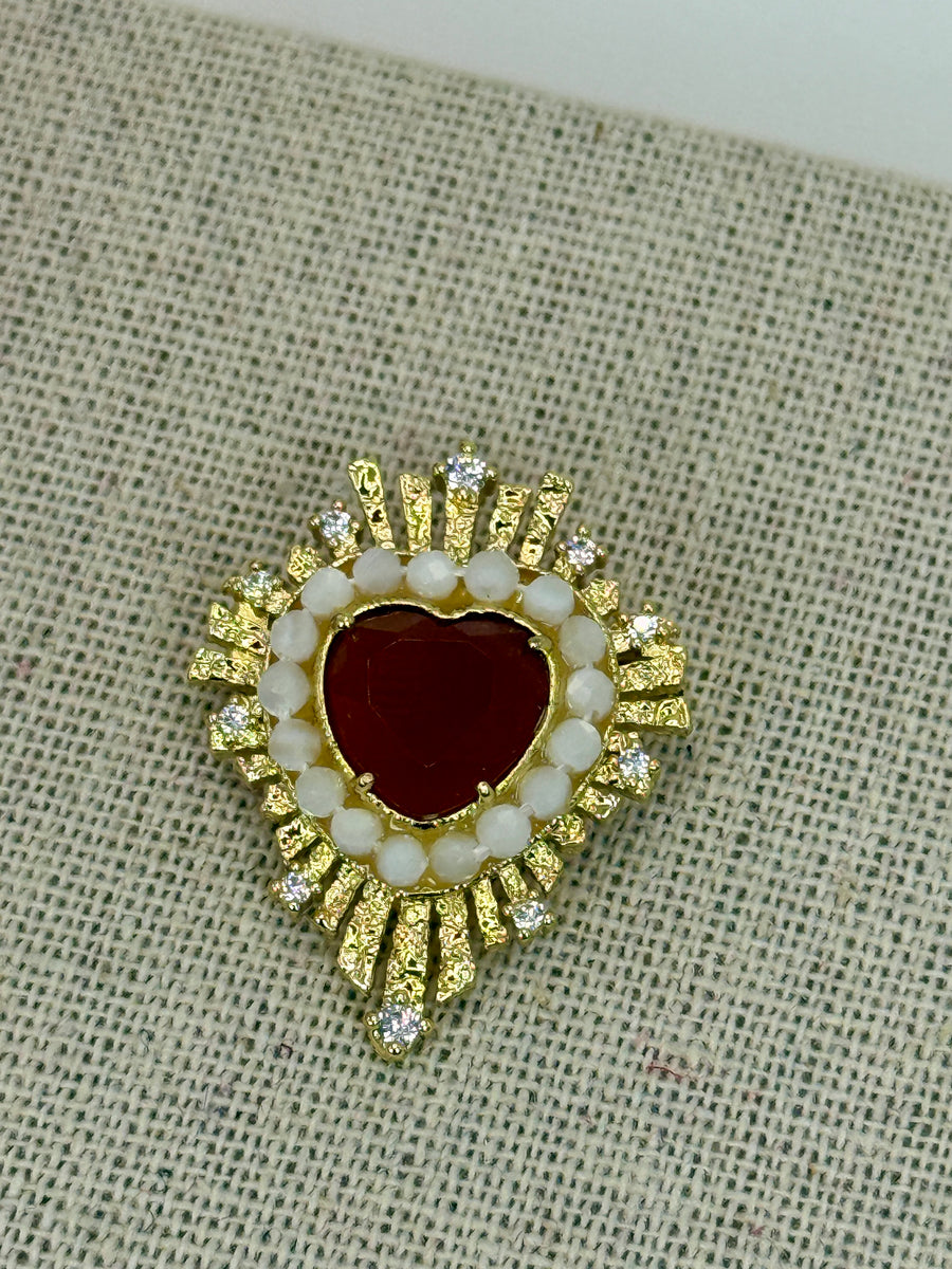 Broche épingle cœur rouge dorée en acier inoxydable – 3 cm