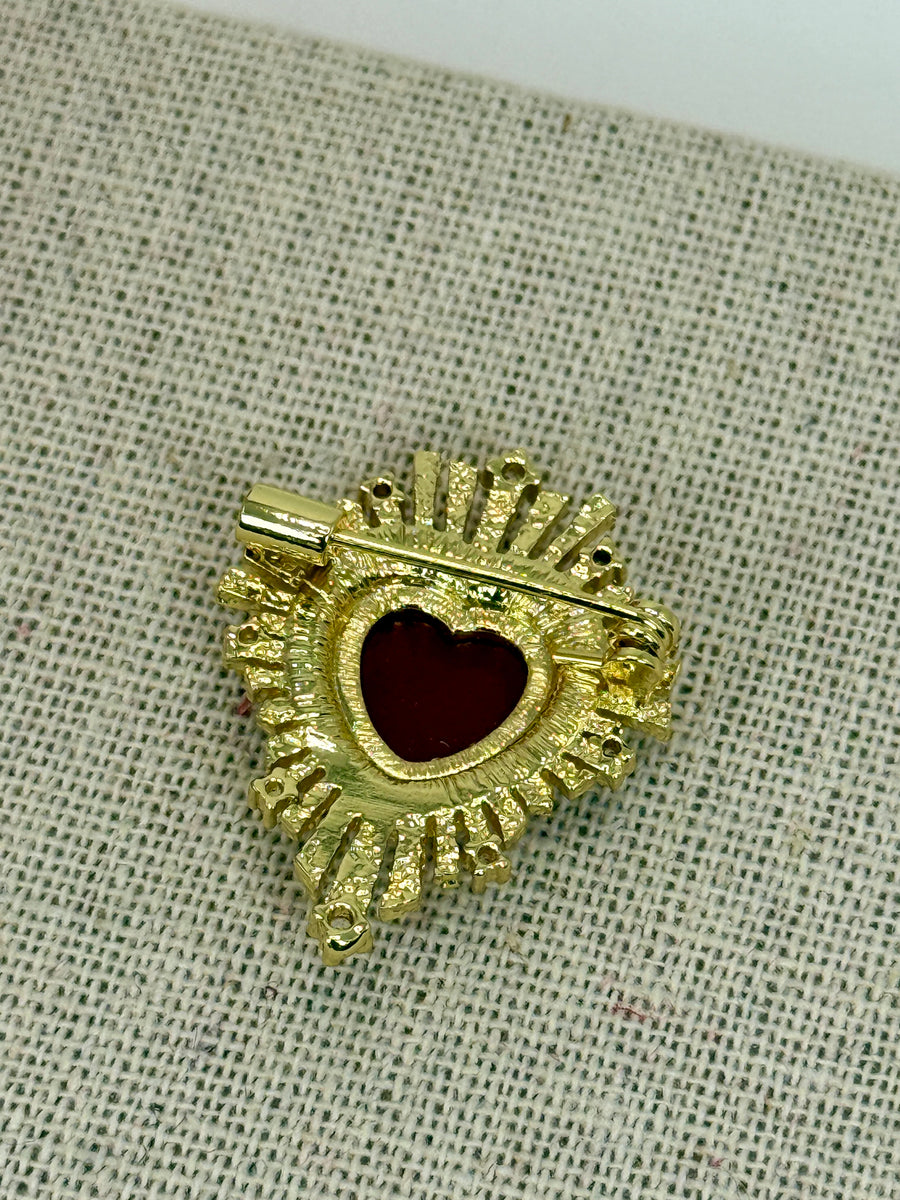 Broche épingle cœur rouge dorée en acier inoxydable – 3 cm