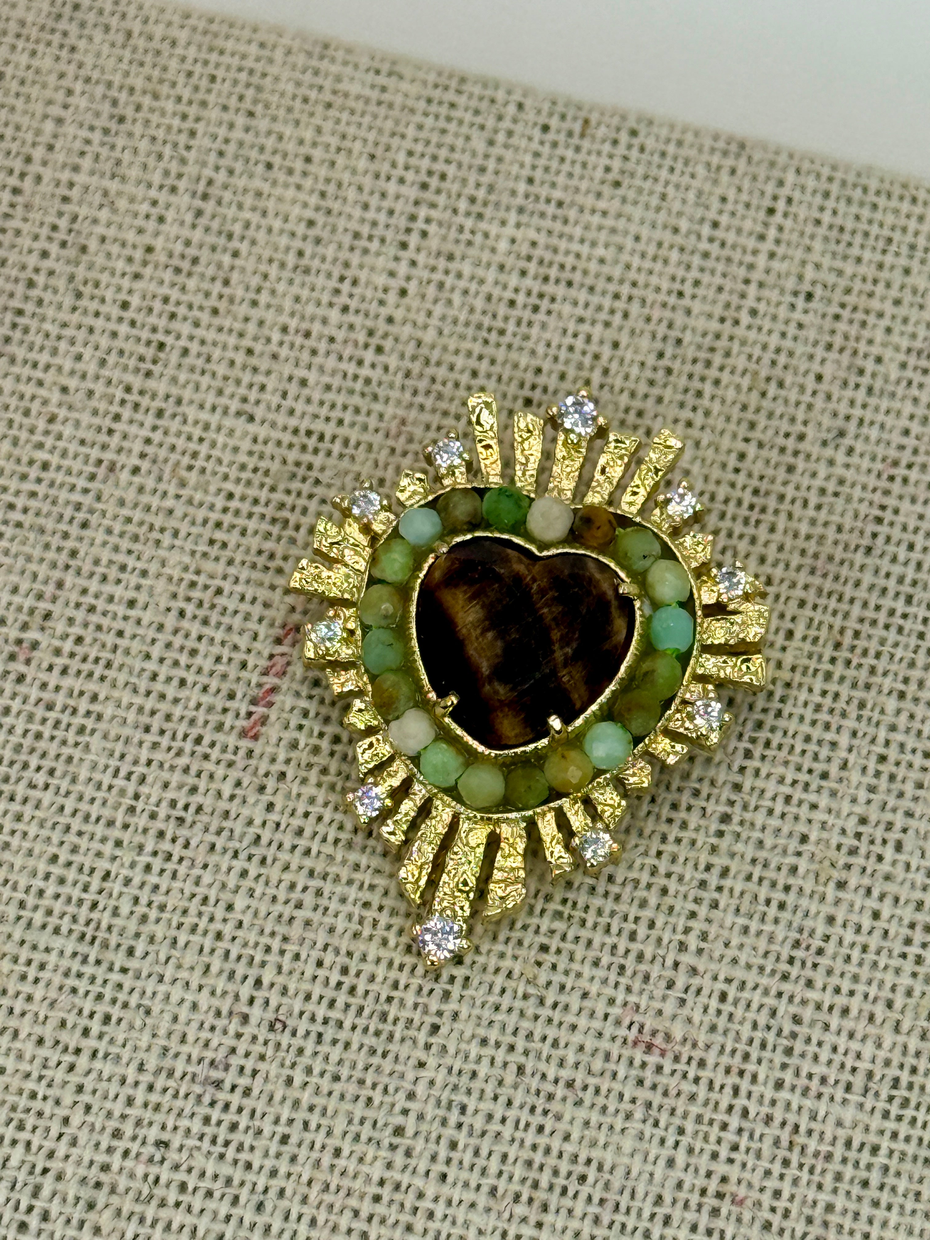 Broche épingle cœur marron dorée en acier inoxydable – 3 cm