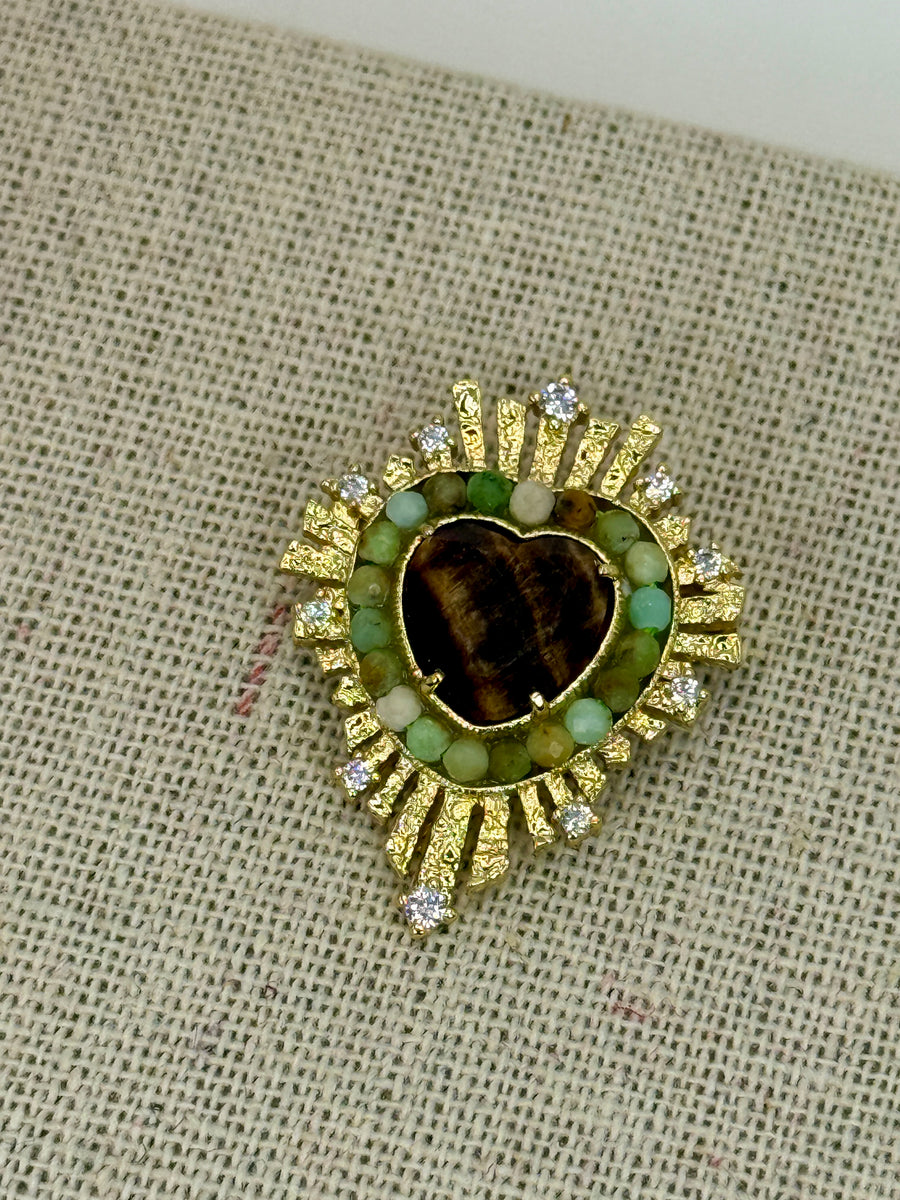 Broche épingle cœur marron dorée en acier inoxydable – 3 cm