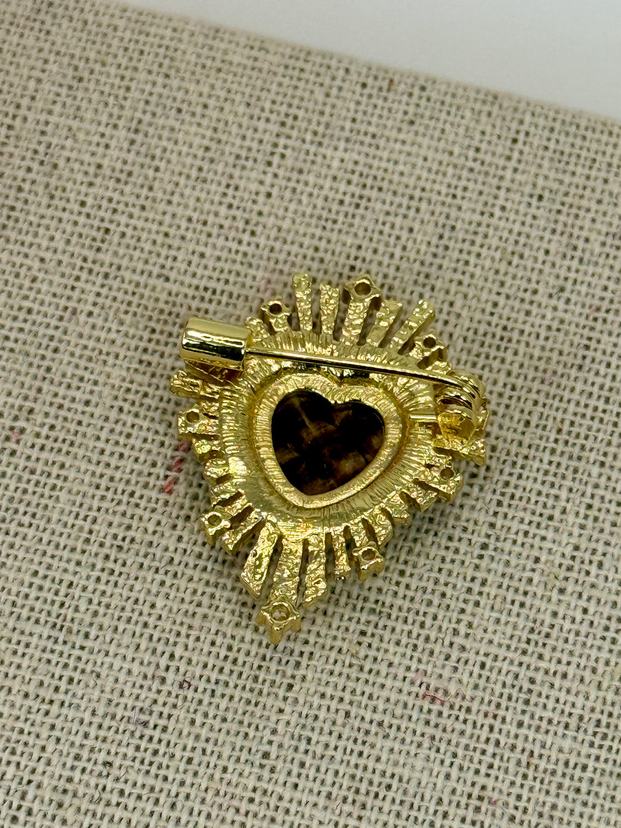 Broche épingle cœur marron dorée en acier inoxydable – 3 cm