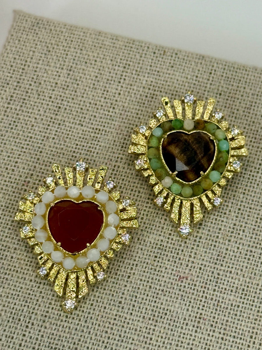 Broche épingle cœur marron dorée en acier inoxydable – 3 cm