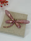 Broche libellule rose en acier inoxydable – 9 cm