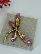 Broche libellule rose en acier inoxydable – 9 cm