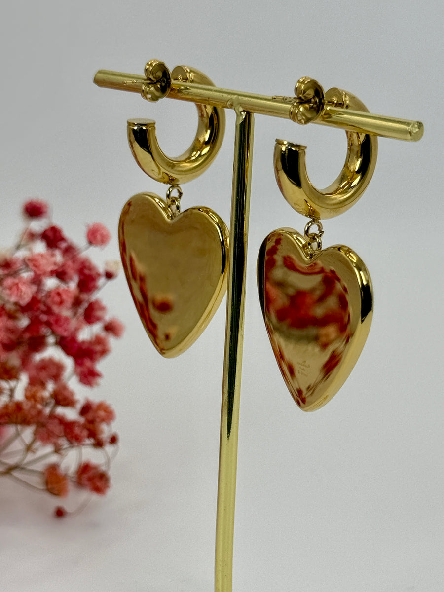 Boucles d’oreilles cœur blanc en acier inoxydable doré
