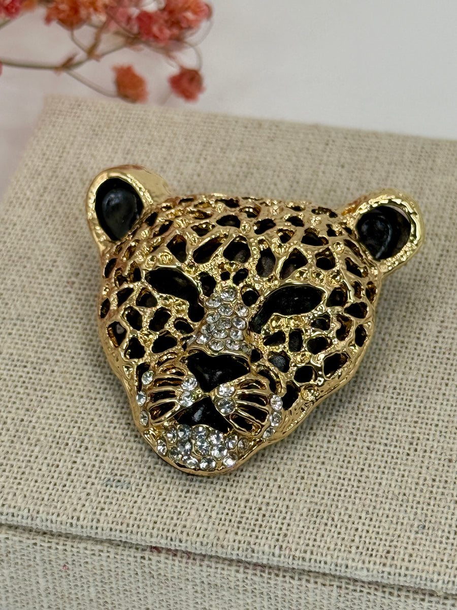 Broche léopard en acier inoxydable dorée 4.5cm