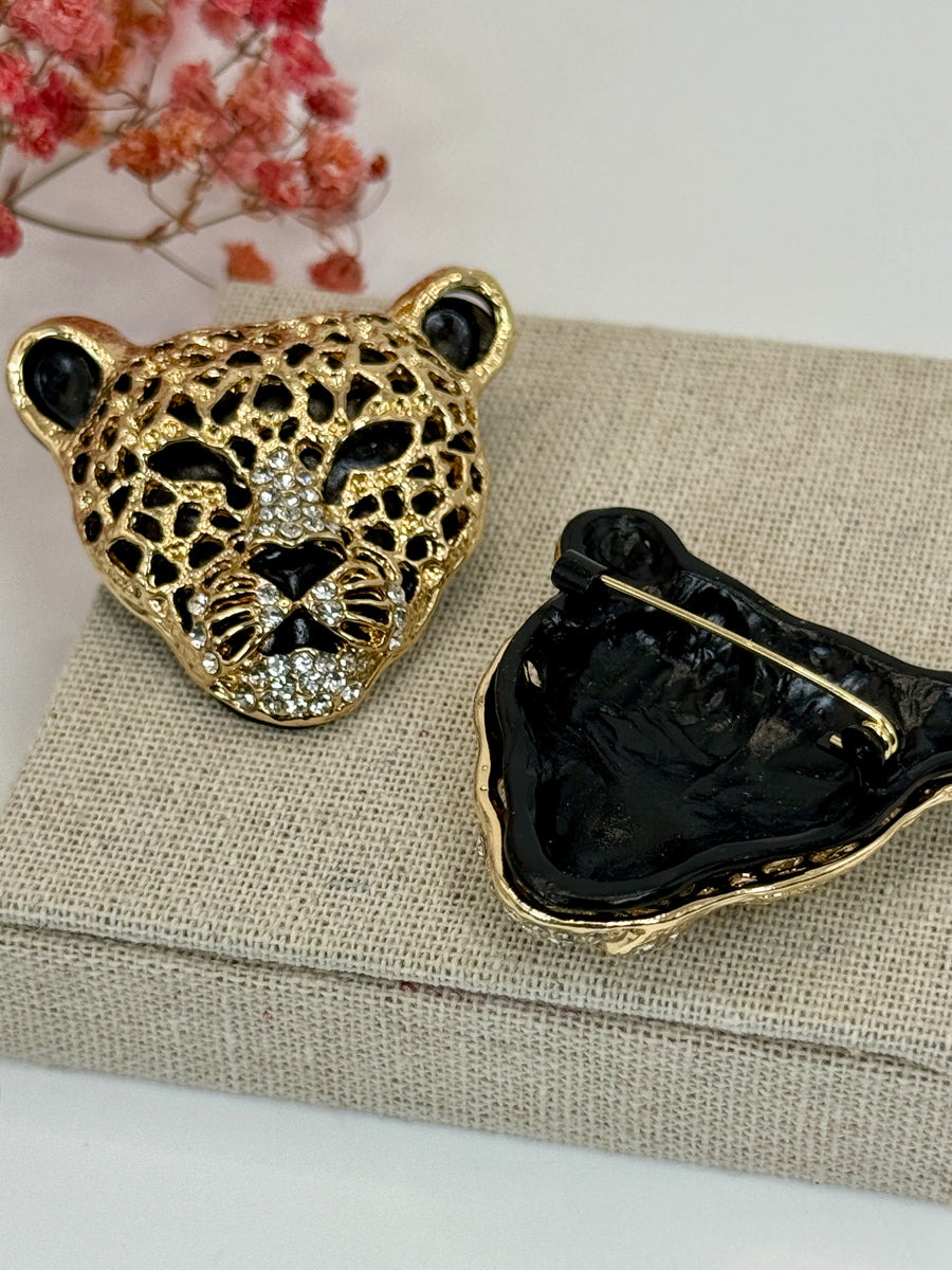 Broche léopard en acier inoxydable dorée 4.5cm