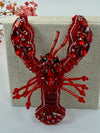 Broche homard rouge en tissu et strass – 9 cm