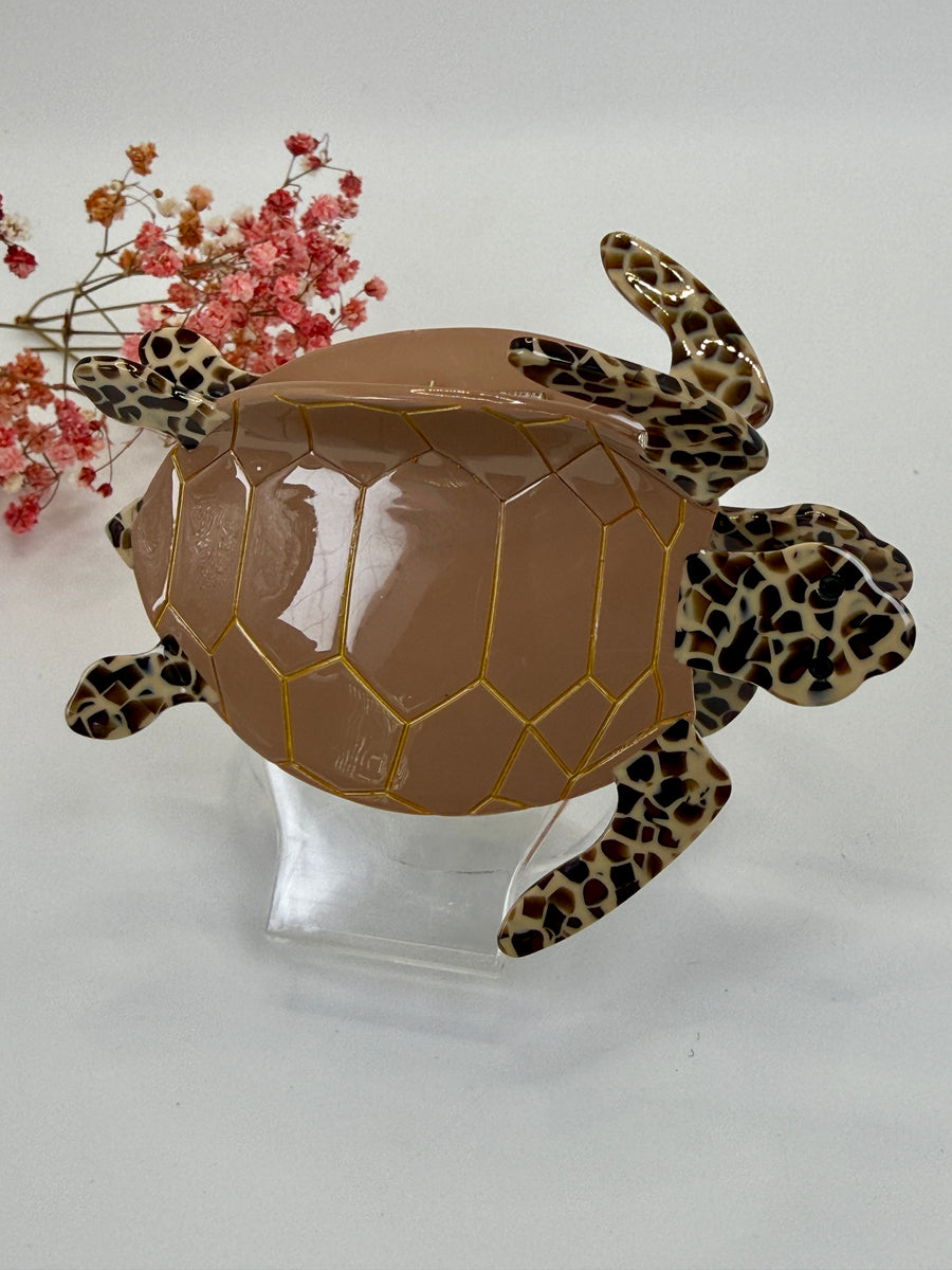 Pince à cheveux tortue marron en résine – 10,5 cm