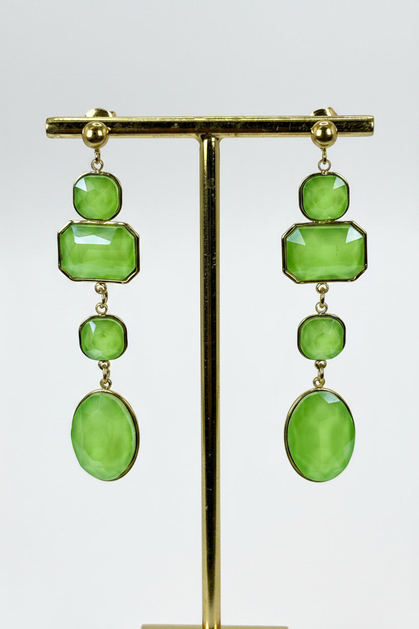 Boucles d’oreilles pendantes vertes en acier inoxydable – 6,5 cm