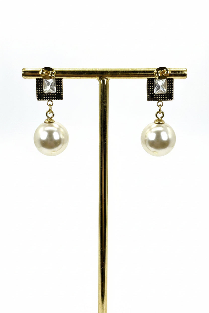 Boucles d’oreilles pendantes perles en acier inoxydable – 3 cm