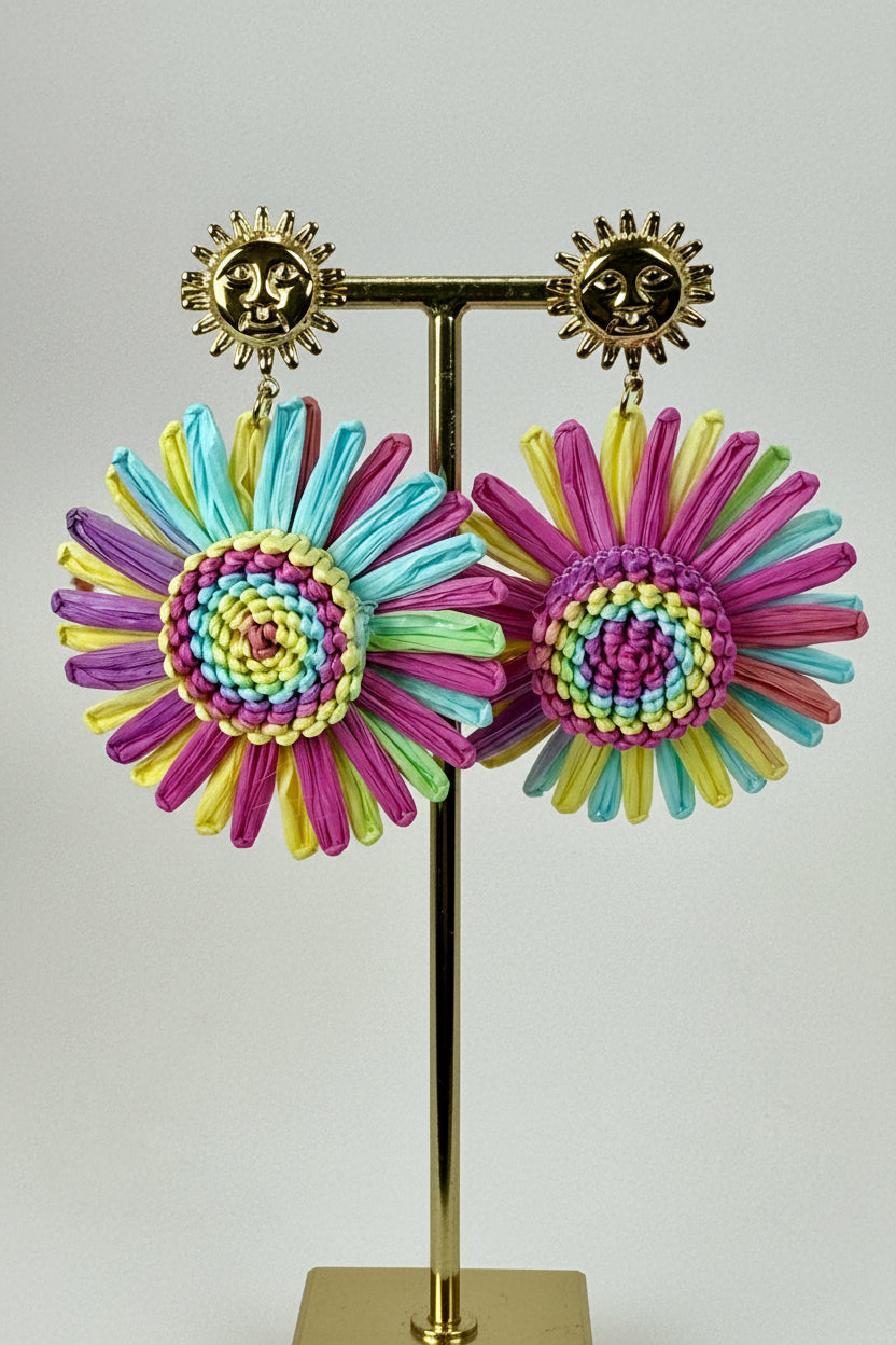 Boucles d’oreilles marguerites multicolores ultra-légères – 6 cm