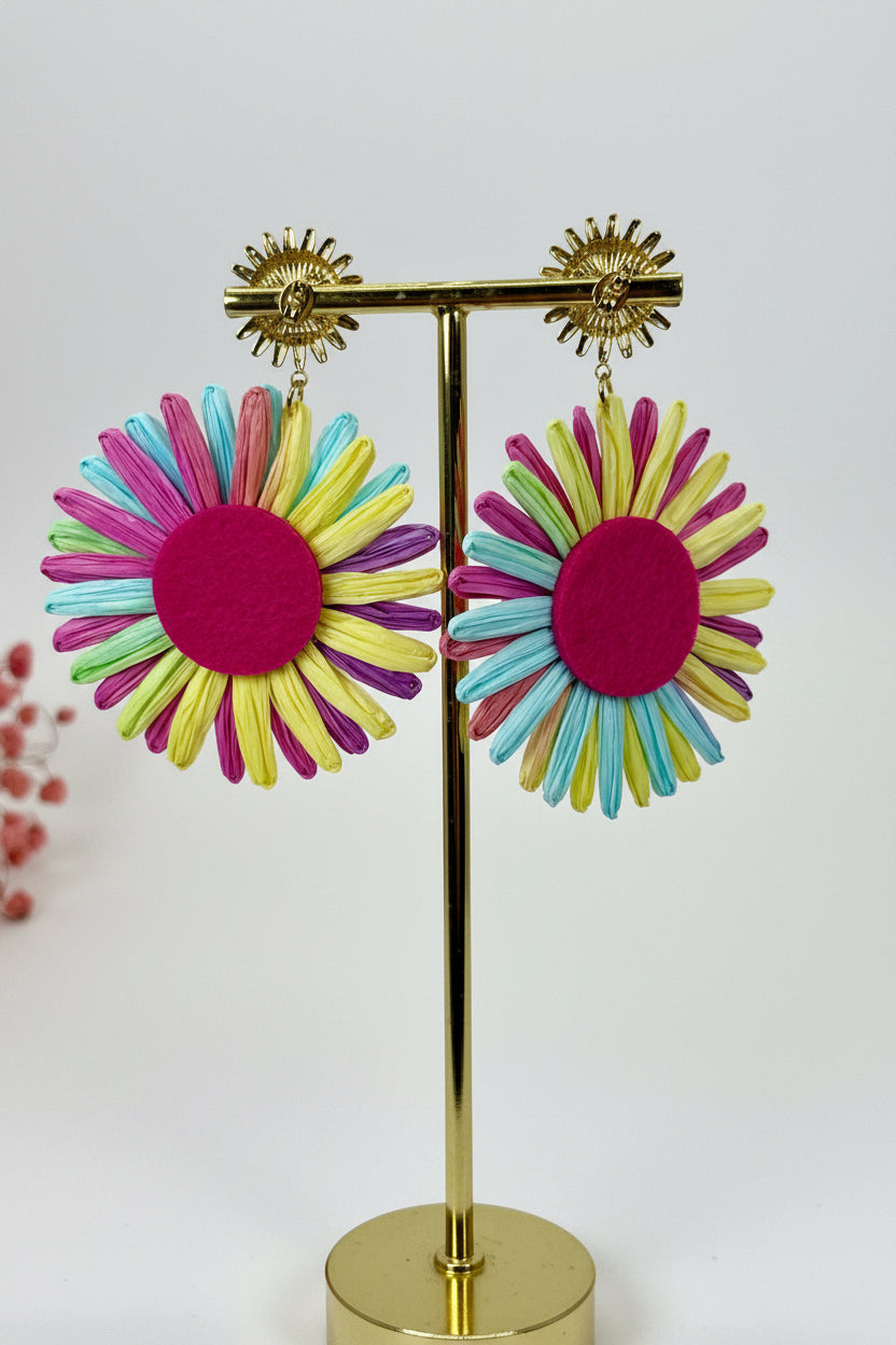Boucles d’oreilles marguerites multicolores ultra-légères – 6 cm