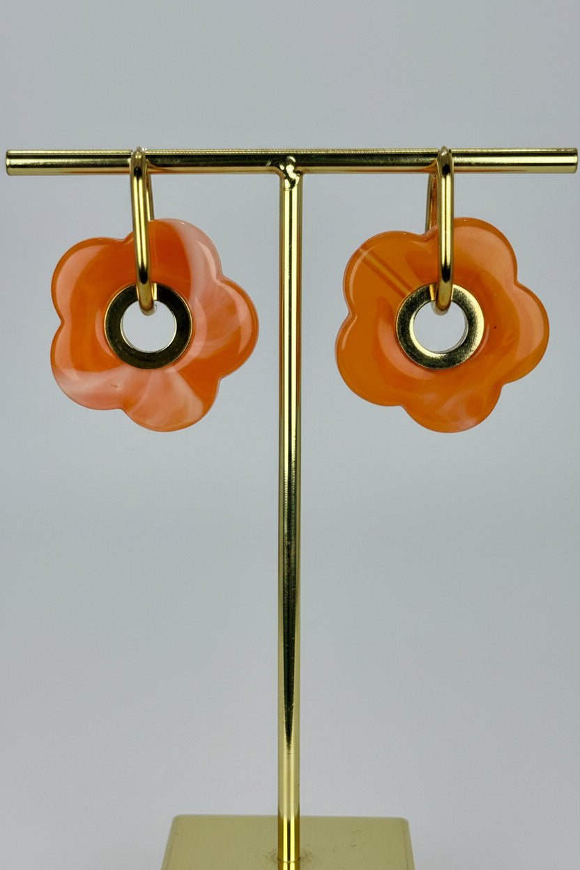 Boucles d’oreilles fleur orange en acier inoxydable doré