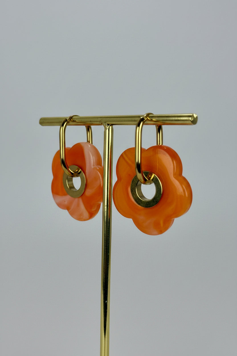 Boucles d’oreilles fleur orange en acier inoxydable doré