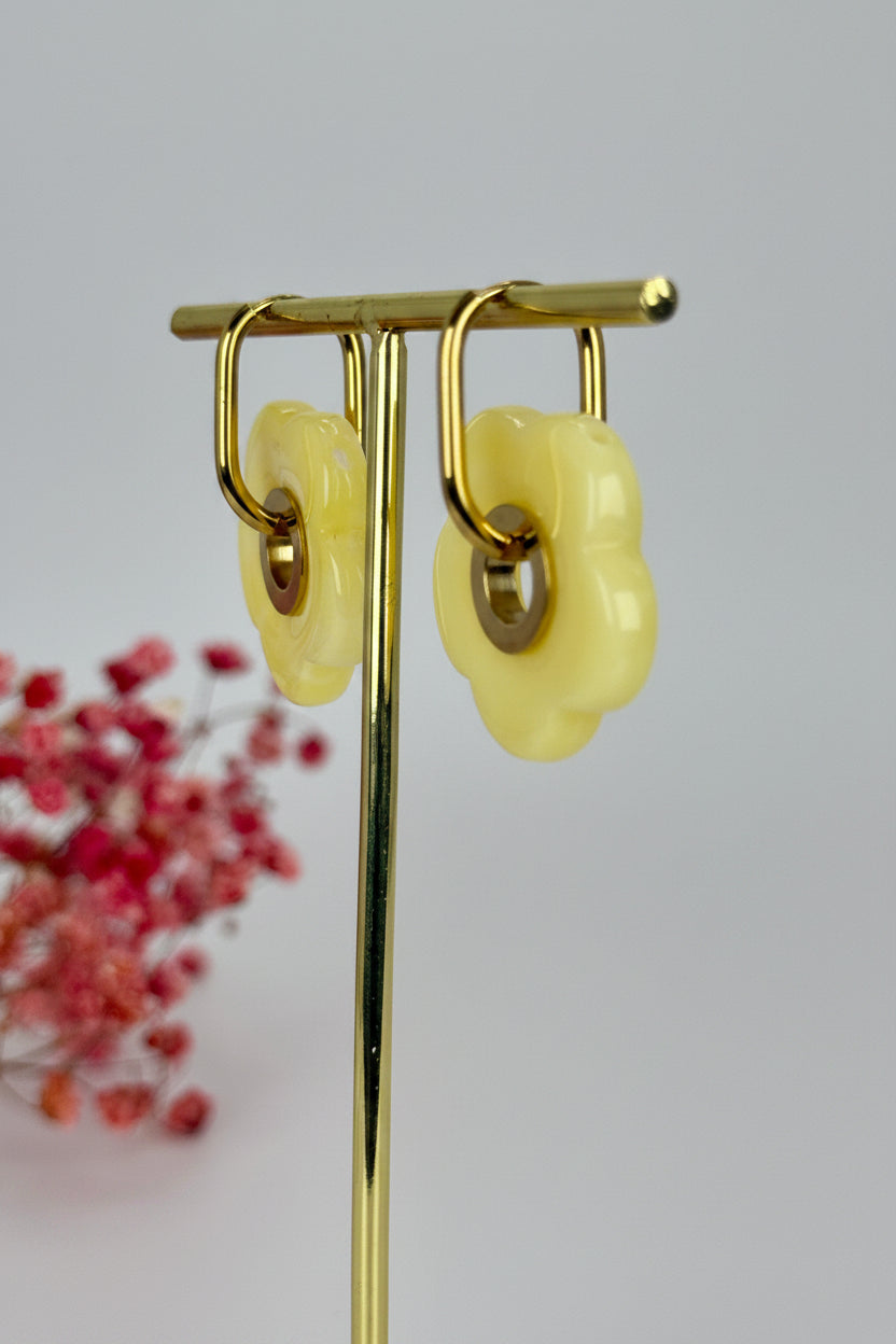 Boucles d’oreilles fleur jaune en acier inoxydable doré