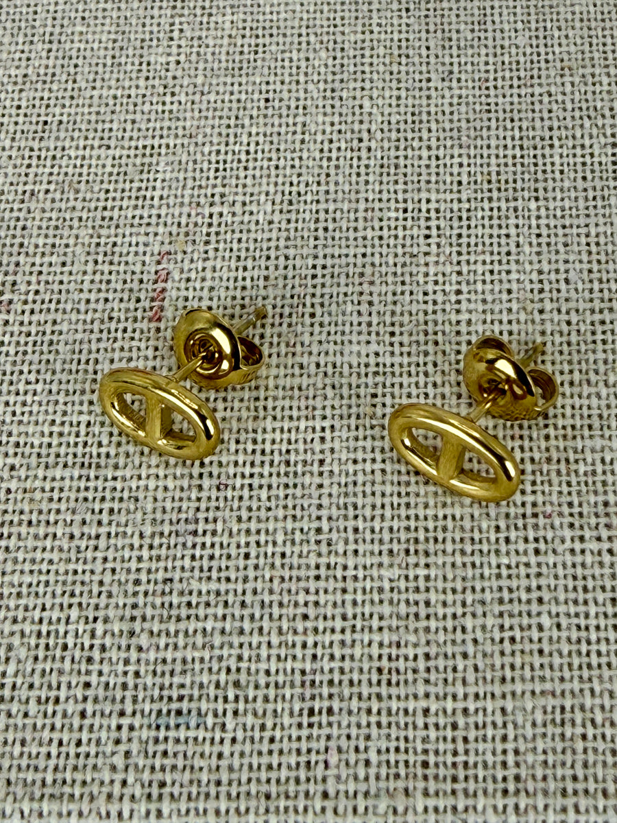 Boucles d’oreilles puces maillon chaîne d’ancre en acier inoxydable – dorées ou argentées