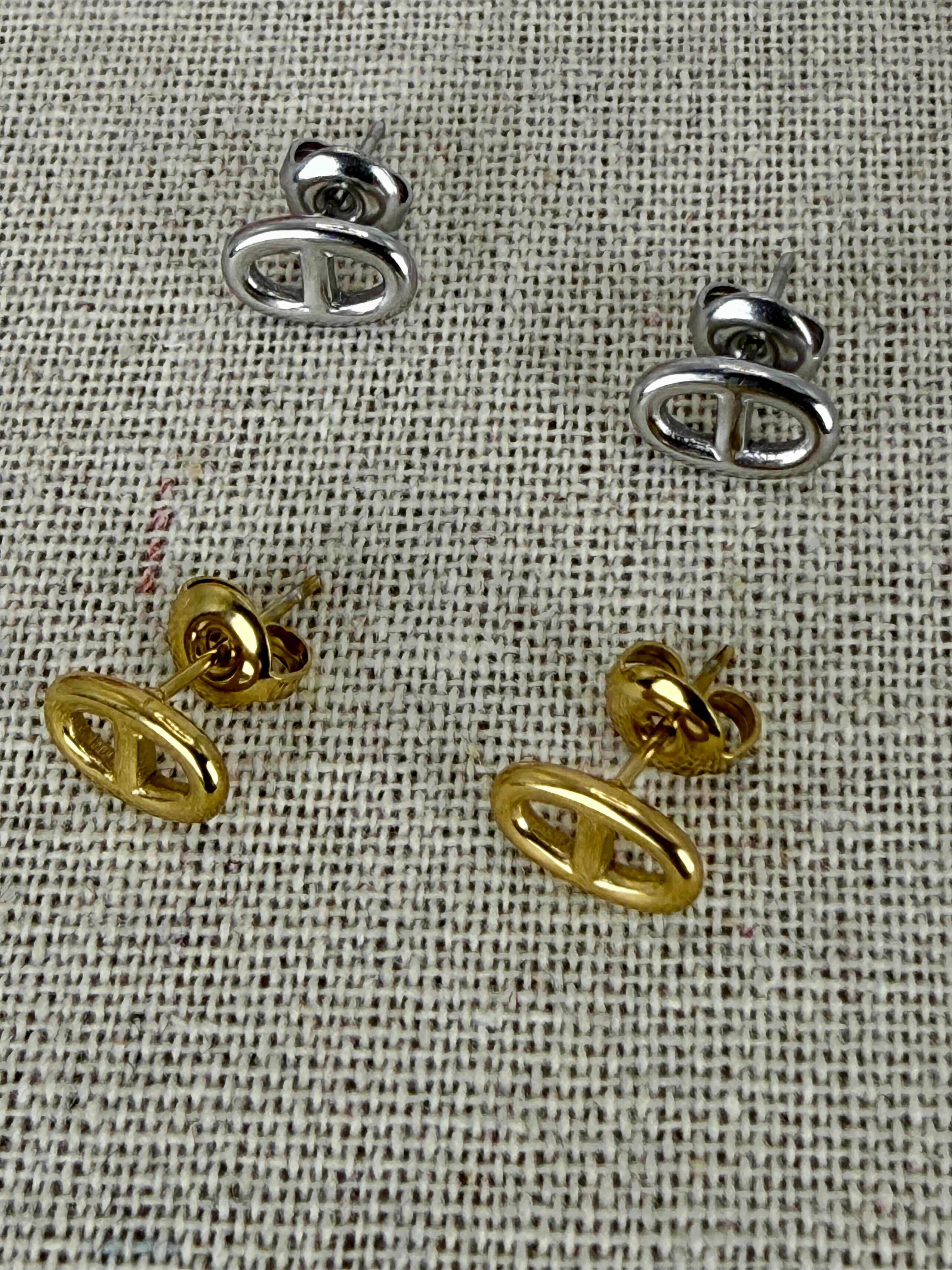 Boucles d’oreilles puces maillon chaîne d’ancre en acier inoxydable – dorées ou argentées