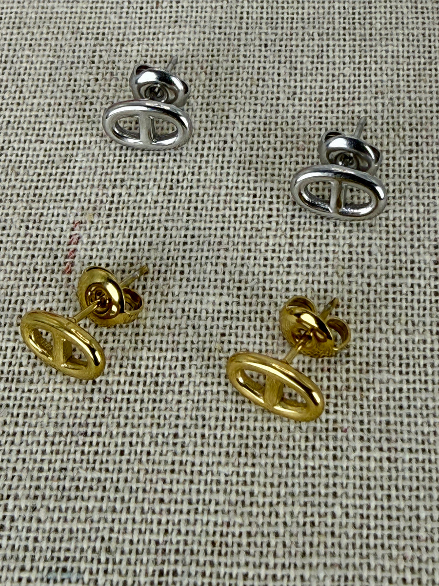 Boucles d’oreilles puces maillon chaîne d’ancre en acier inoxydable – dorées ou argentées