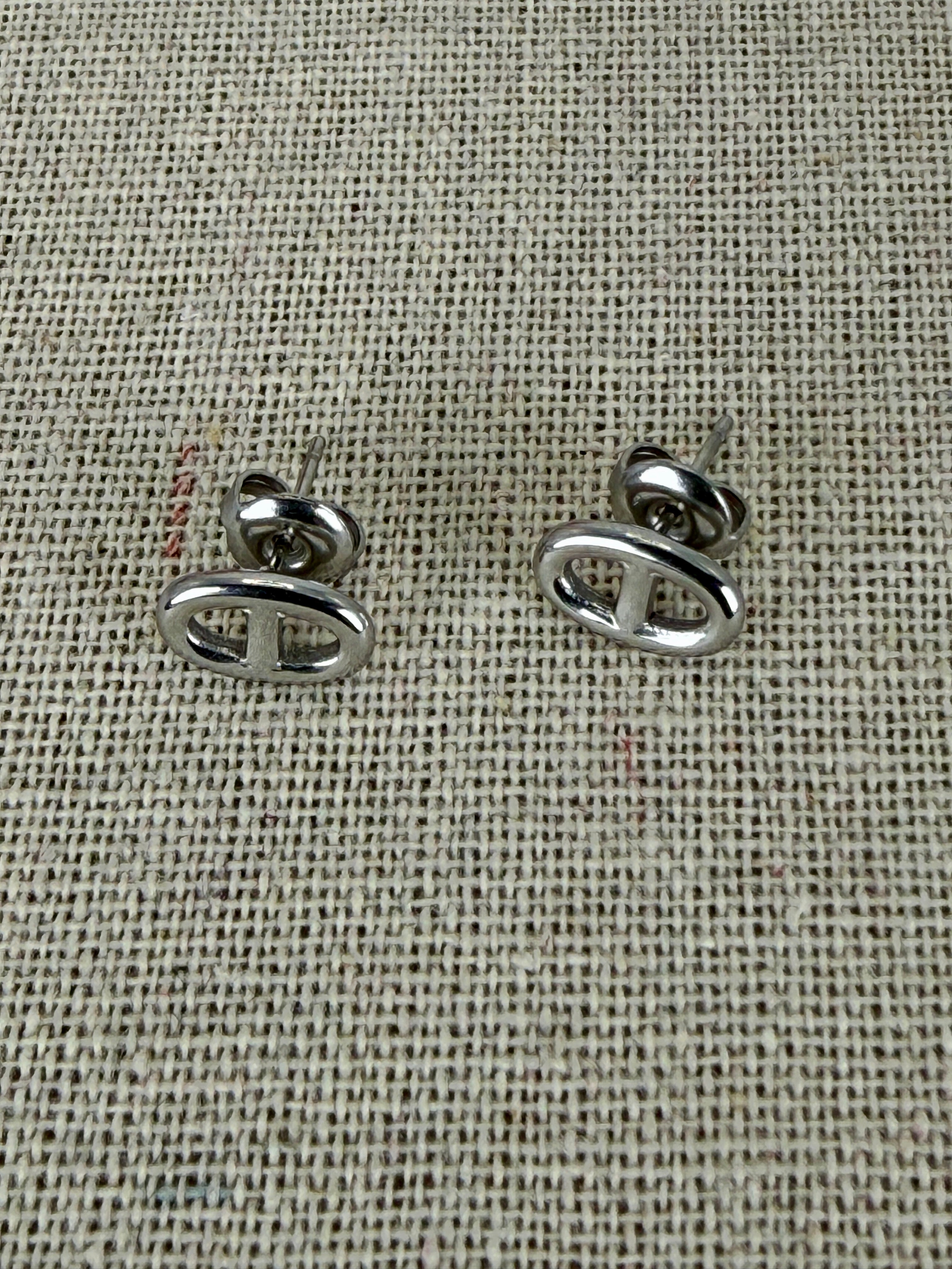 Boucles d’oreilles puces maillon chaîne d’ancre en acier inoxydable – dorées ou argentées