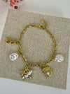 Bracelet charms étoile de mer et perles nacrées en acier inoxydable doré ajustable