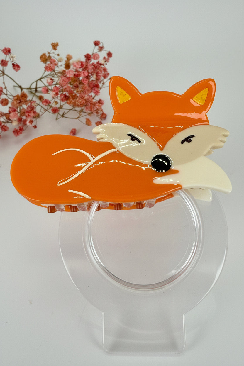 Pince à cheveux renard en résine orange – 9 cm
