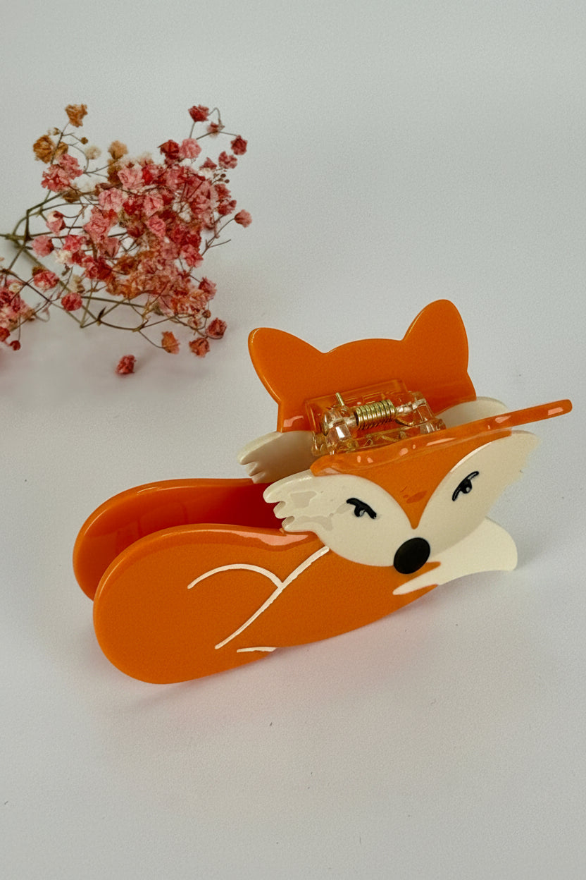 Pince à cheveux renard en résine orange – 9 cm