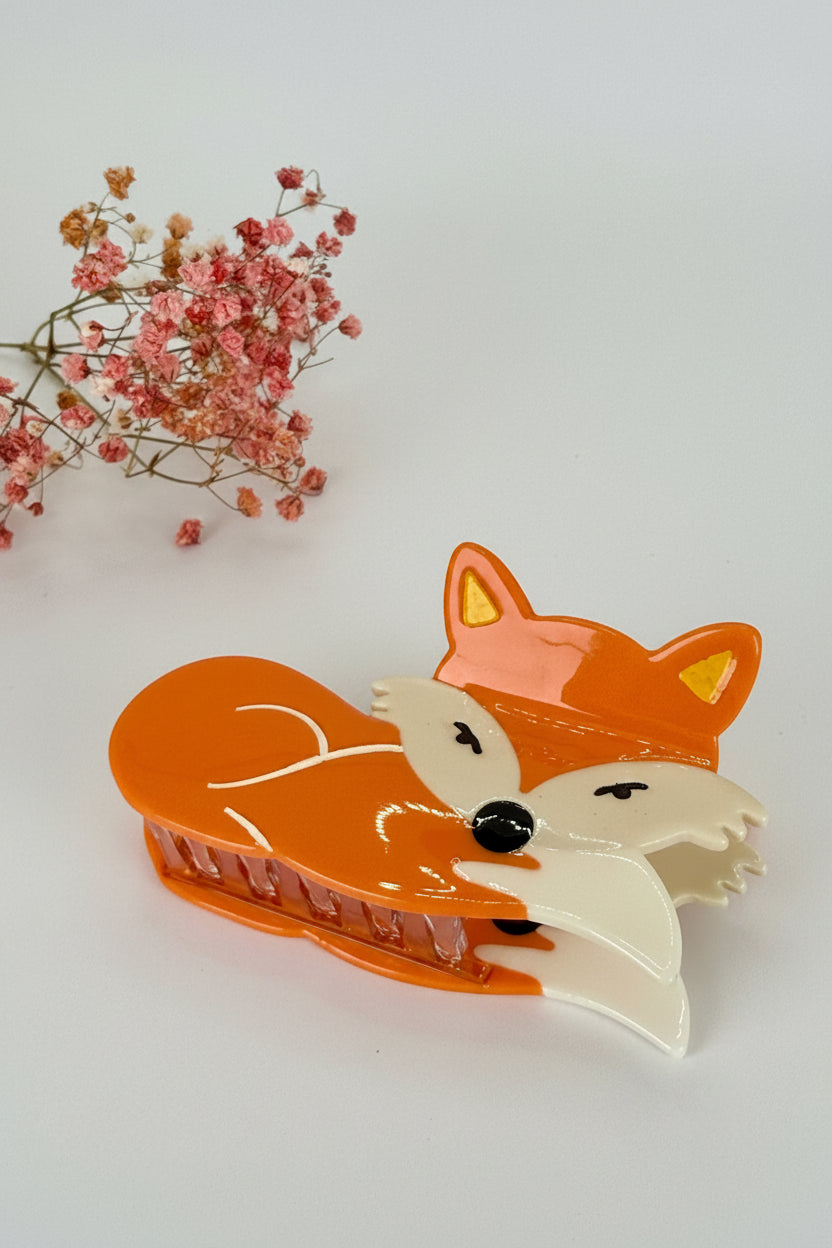 Pince à cheveux renard en résine orange – 9 cm
