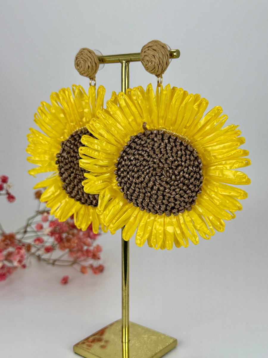 Boucles d’oreilles tournesol ultra-légères – diamètre 8 cm