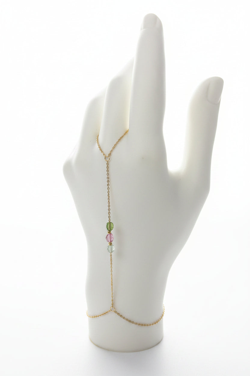 Chaîne de main dorée perles colorées – Acier inoxydable réglable