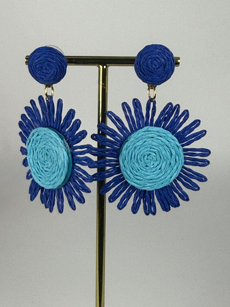 Boucles d’oreilles soleil bleues diamètre 5cm – L’éclat bohème chic de l’été 💙☀️