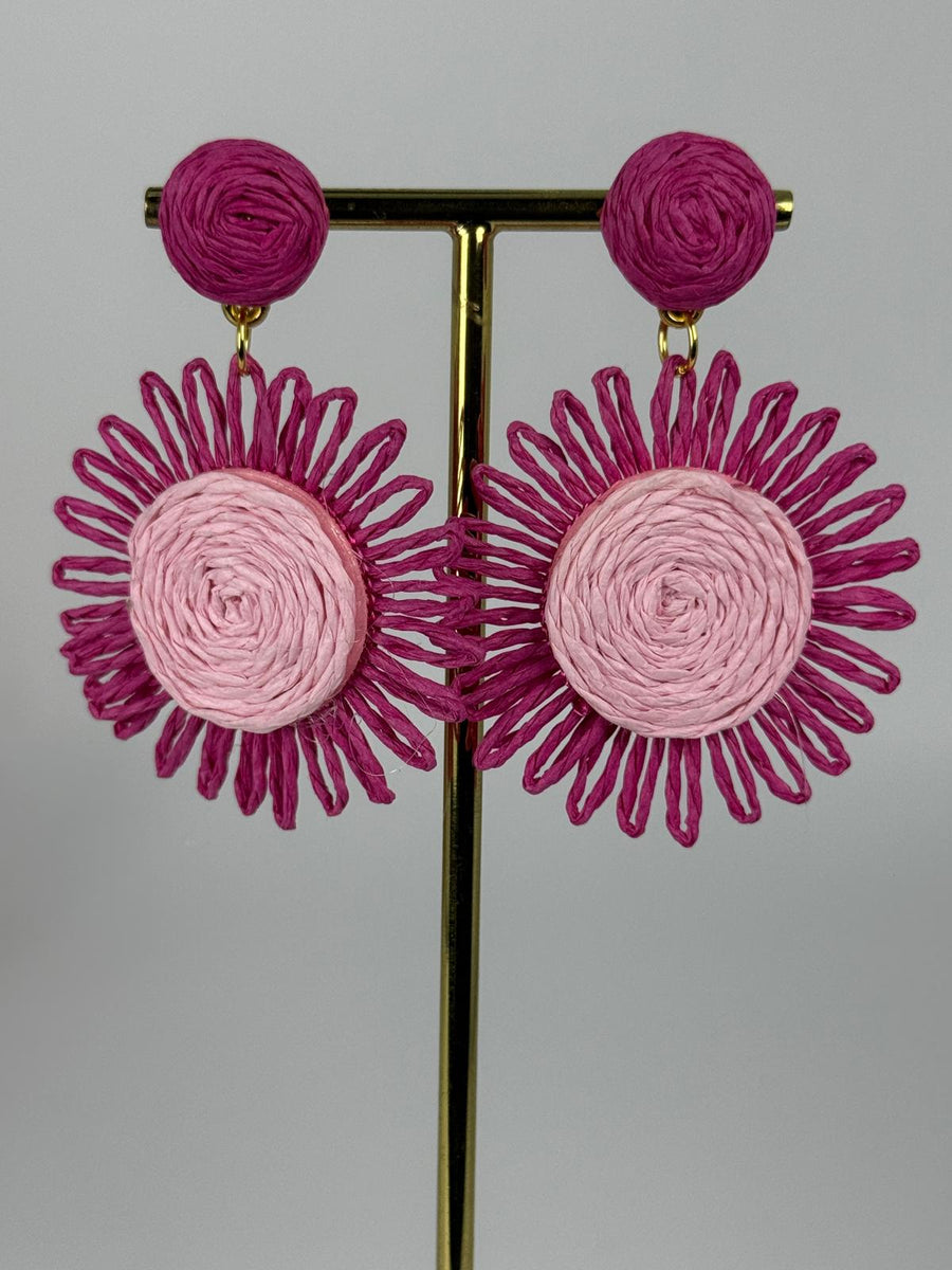 Boucles d’oreilles soleil rose et fuchsia diamètre 5cm – Le bijou bohème ultra féminin de l’été 🌸☀️