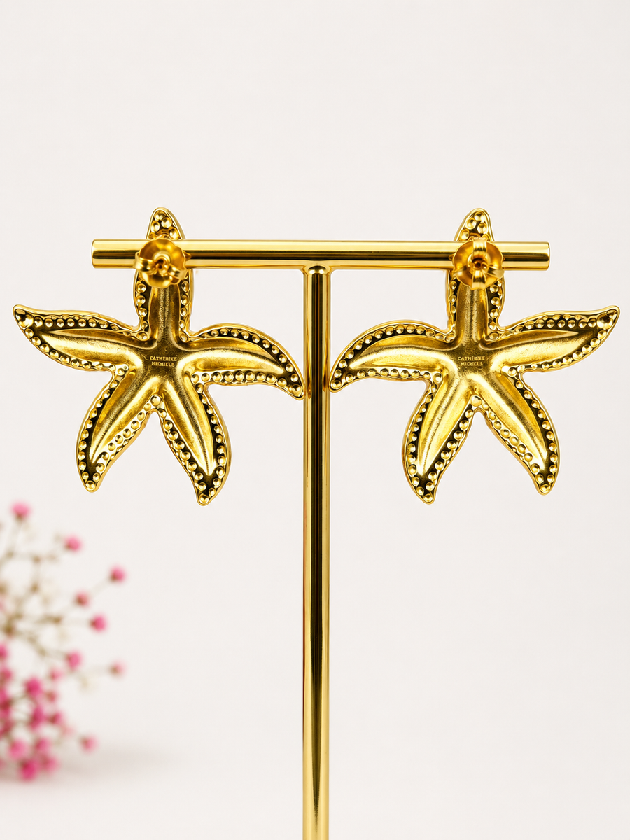 Boucles d’oreilles Étoile de Mer blanches – Acier inoxydable doré