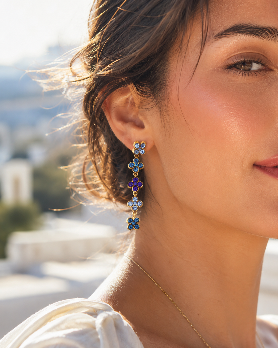 Boucles d’oreilles pendantes Chance bleues en acier inoxydable doré