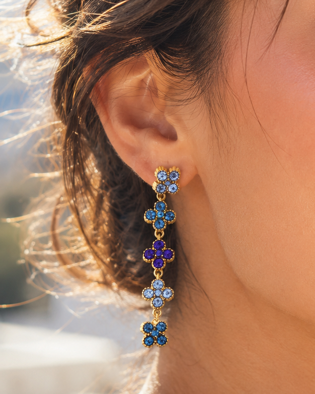 Boucles d’oreilles pendantes Chance bleues en acier inoxydable doré
