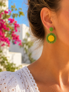 Boucles d’oreilles soleil vertes et jaunes diamètre 5cm – L’accessoire bohème solaire de l’été 💚☀️