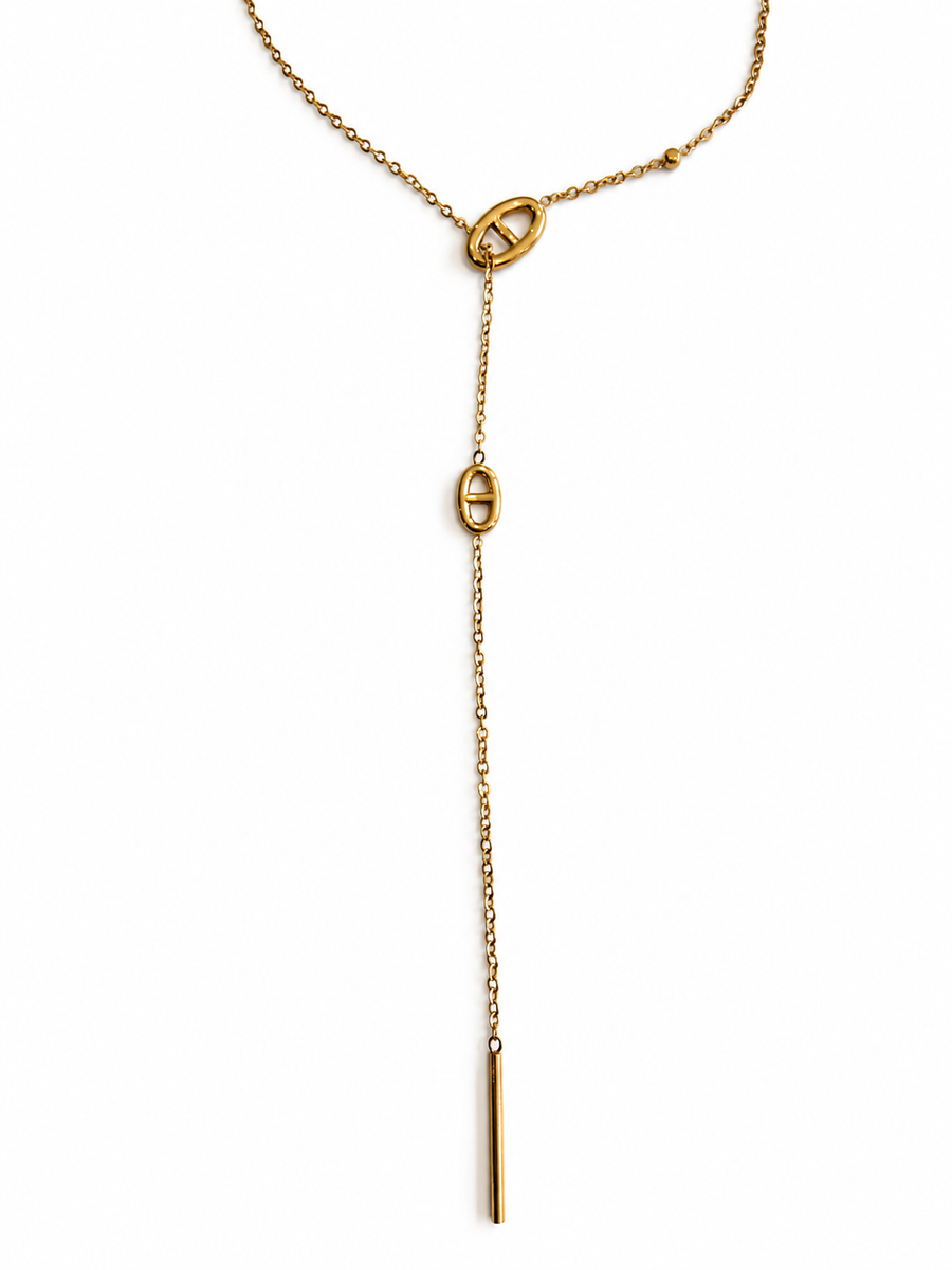 Verstellbare Lariat-Halskette mit Stern aus Edelstahl – Goldfarbene Kette mit Nordstern-Anhänger