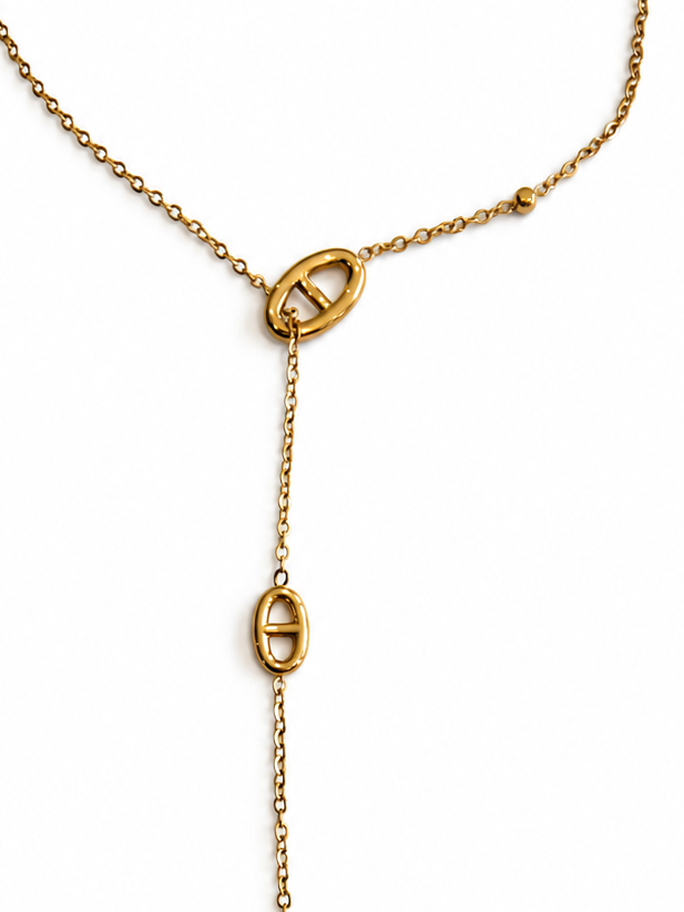 Verstellbare Lariat-Halskette mit Stern aus Edelstahl – Goldfarbene Kette mit Nordstern-Anhänger