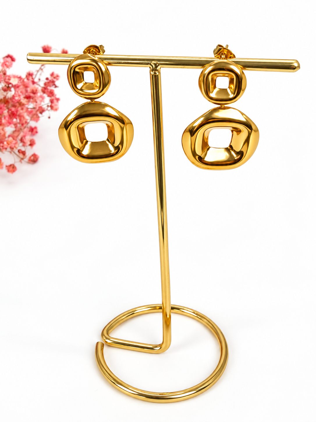 Feine Kettenohrringe mit kleiner Metallperle, lange minimalistisch – Vergoldeter Edelstahl.