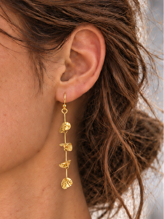 Feine Kettenohrringe mit kleiner Metallperle, lange minimalistisch – Vergoldeter Edelstahl.