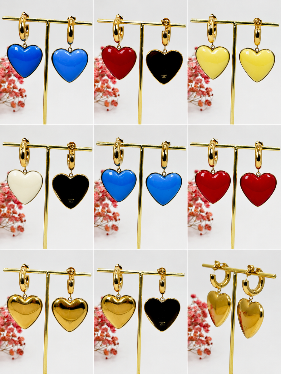 Boucles d’oreilles cœur blanc en acier inoxydable doré