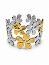 Bague fleurs bicolore en acier inoxydable – Réglable, largeur 1,5 cm