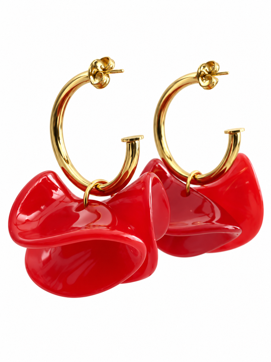 Boucles d’oreilles créoles à pétales ondulés en acier inoxydable doré – 4 coloris, 5 cm