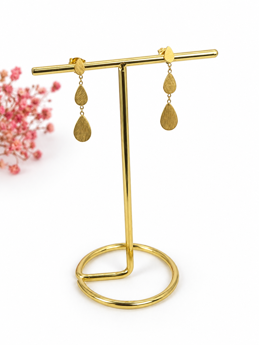 Feine Kettenohrringe mit kleiner Metallperle, lange minimalistisch – Vergoldeter Edelstahl.