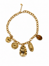 Collier doré à breloques et cabochon brun – 42 cm + 5 cm
