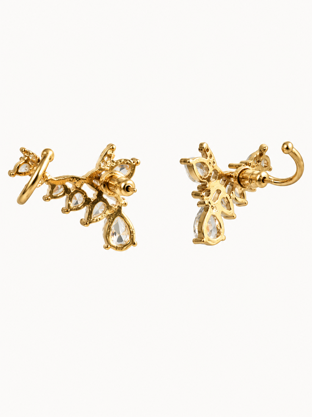 Boucles d’oreilles montantes feuillage en acier inoxydable doré et oxyde de zirconium